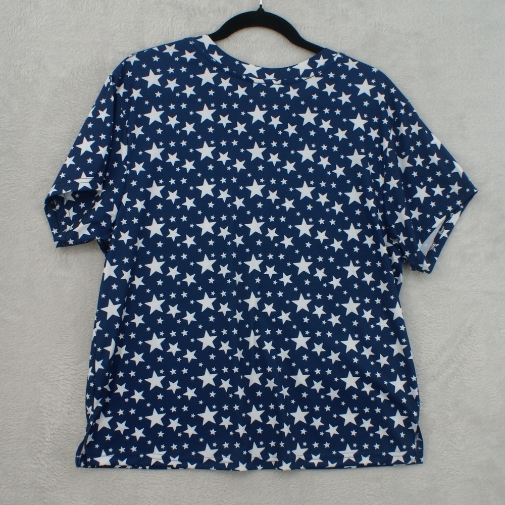 Stars and Stripes Patriotic V-Neck Pocket T-Shirt Navy Blue Red White Americana - Picture 2 of 6
